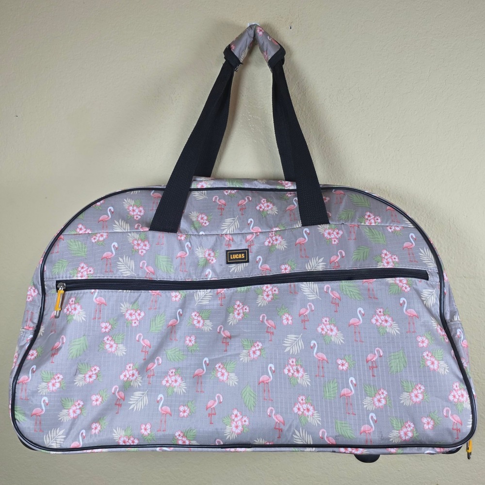 Lucas Flamingo Tropical Print Rolling Duffle Bag Luggage Travel‎ Weekender